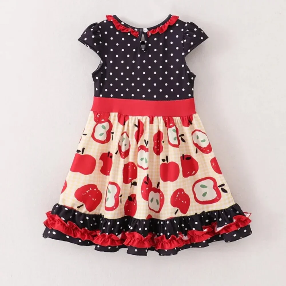 Boutique Back to School Apple Sleeveless Ruffle Dress